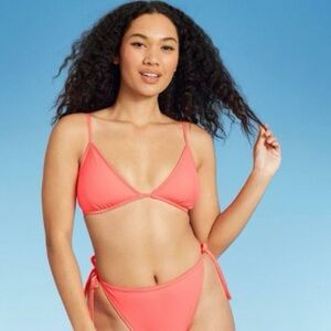 Xhilaration Bright Coral Classic Triangle High Waist High Cut Leg Bikini Set